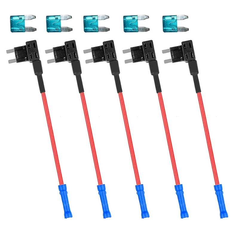 5 Pack 12V Add-a-Circuit Fuse TAP Adapter Mini ATM APM Blade Fuse Holder With 15 Amp Mini Fuses For Cars Trucks Boats Marine