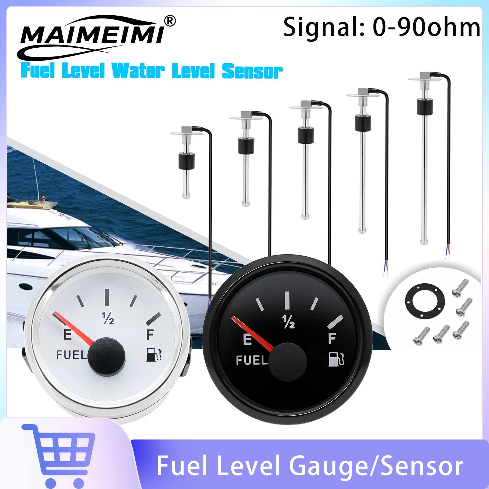 52mm Fuel Level Gauge 0-90 ohm Fuel Level Sensor 100mm~525mm Sensor Oil Liquid Tank Fuel Level Indicator For Marine Car