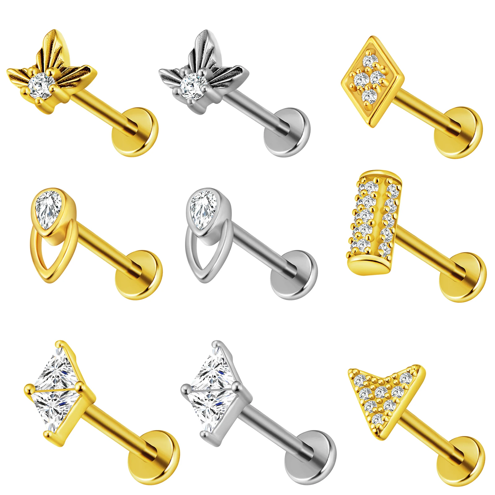 1Pc Lip Piercing Body Jewelry Internal thread Lip Stud for Women Trendy Rhombus Ear Cuff Stainless Steel Stud Earrings Ear Studs