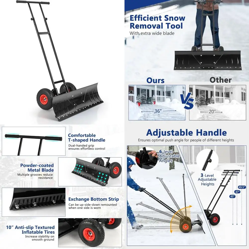 

Надувное колесо для снега с регулируемой ручкой, угловым лезвием и противоскользящей полосой для зимнего удаления снега