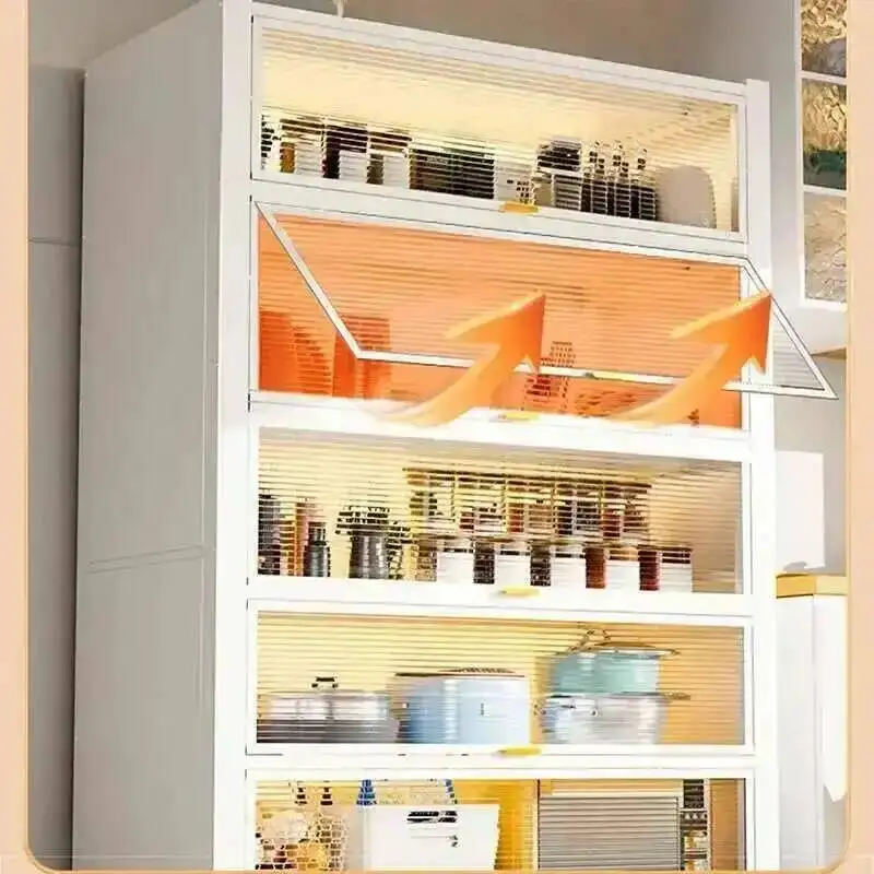 with Dustproof Pink Cabinets Modern Multi - layer Carbon Design - Creative Steel Cabinet for Home Kitchen -Simple and Stylish