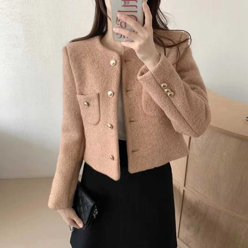 Korean Sle Temperament Graceful Woolen Jacket Women Autumn and Winter Outdoor Loose Small Short Woolen Cardigan Top