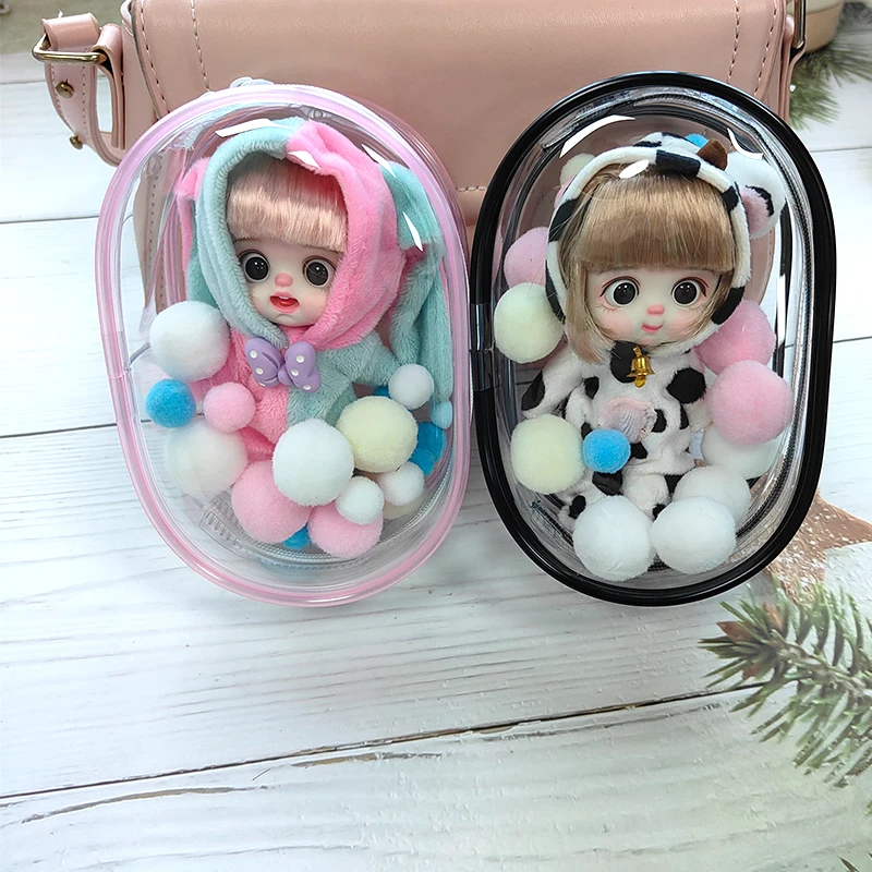 13.5cm Clear Doll Pouch Plush Dolls Anime Nendoroid Figures Transparent Carrying Outdoor Lovely Bag Protector Case Showing Box