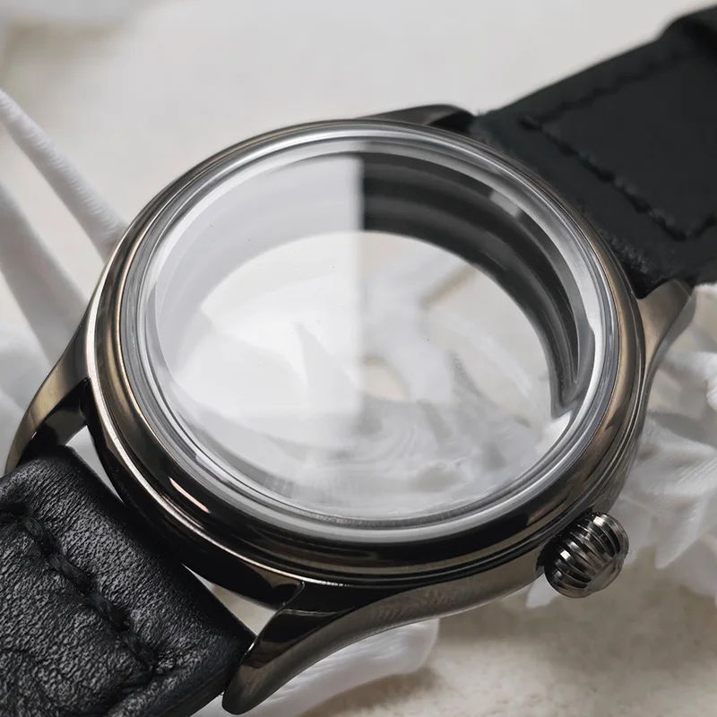 Boîtier de montre classique gris canon NH35, diamètre 38 mm, acier inoxydable poli, verre bombé, compatible avec les mouvements NH34 NH35 NH36 NH38