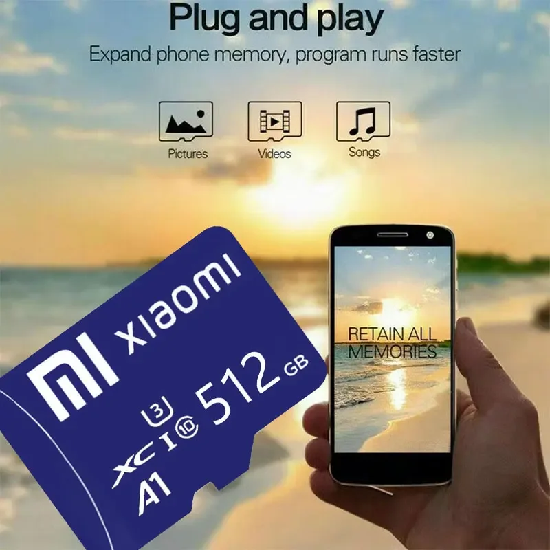 XIAOMI kartu memori SD 128GB 256GB 512GB, kartu SD Mini Flash TF kecepatan tinggi Class10 untuk ponsel pintar dengan kamera PC dan kartu SD Mini