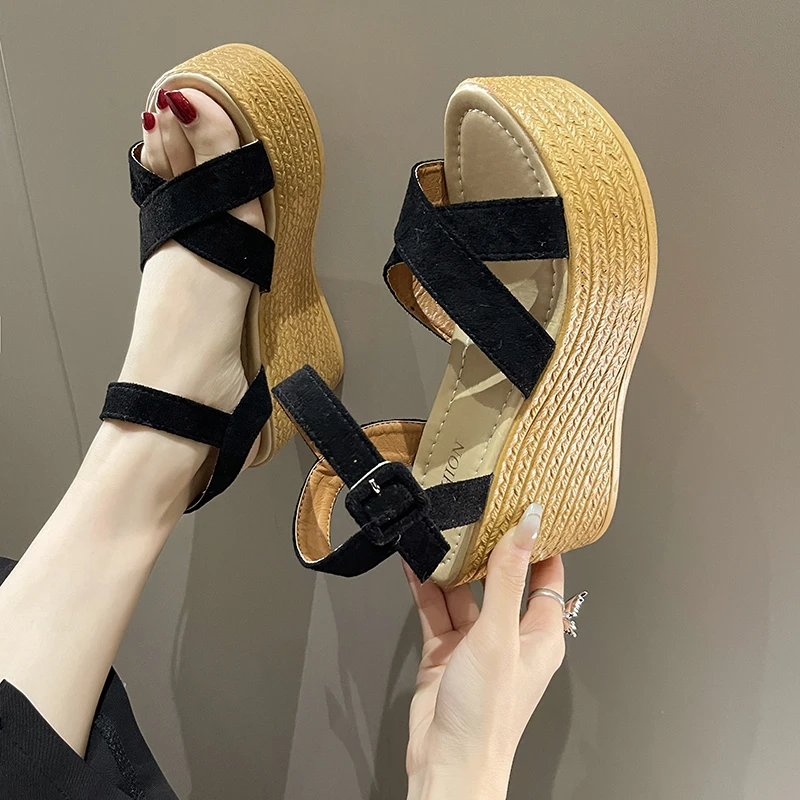 Wedge Heel Summer New Fashion Platform Thick Bottom Buckle Casual Comfortable Walking Shoes Sandals for Women