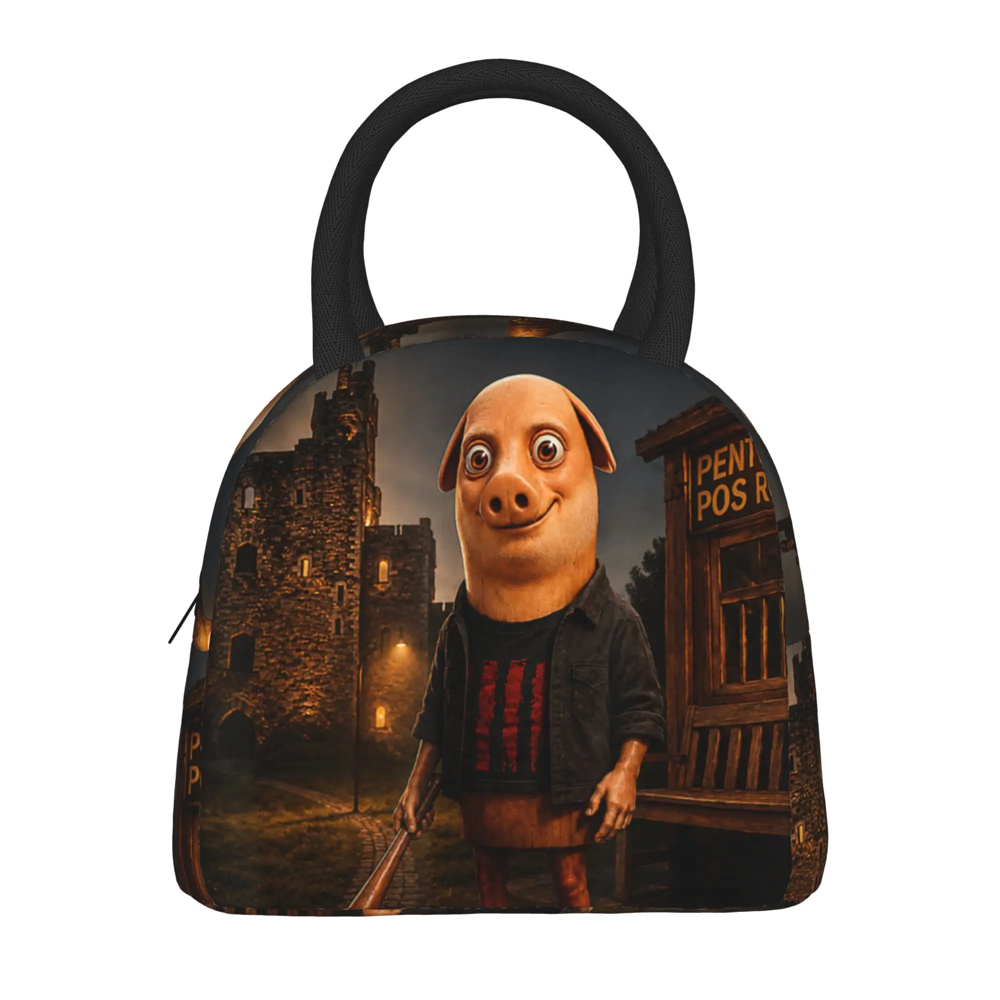 Tung Tung John Pork Funny Parody Brainrot Meme Lunch Bag  Fashion Lunch Box Picnic Portable Zip Thermal Tote Handbags For Child