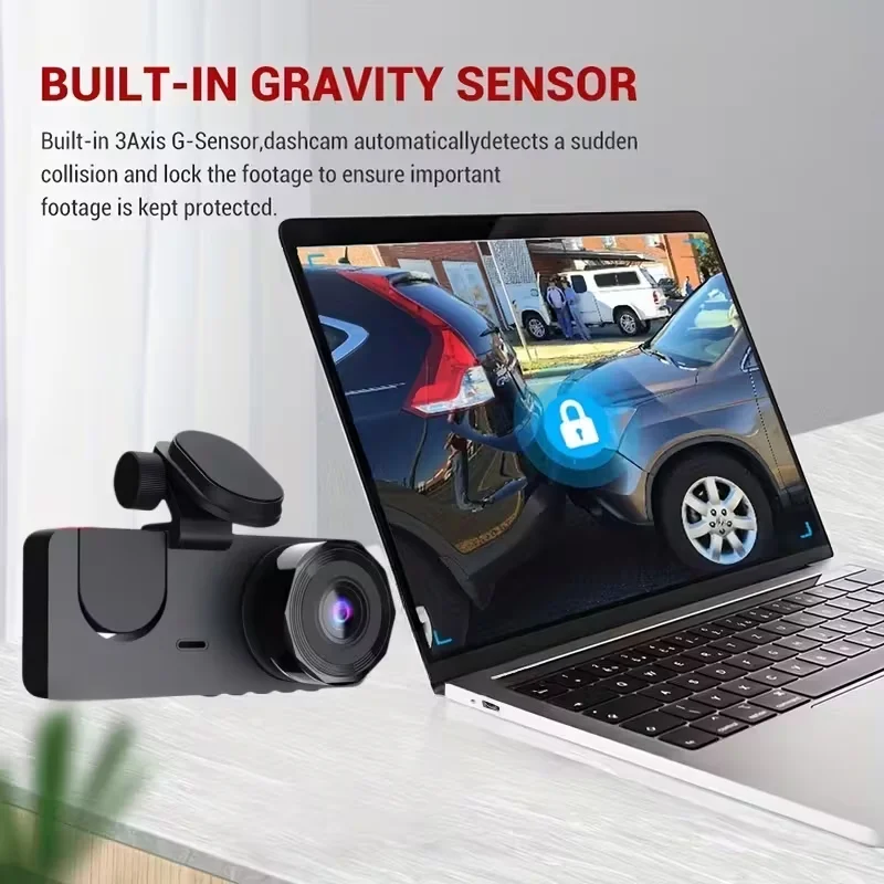 2/3-Inch Lens In-Car Dashcam, Dual-Channel Car Camera with 1080p Front and 720p Rear Cameras, Infrared Night Vision, Loop Recording, Gravity Sensor, 24-Hour Parking Monitoring, Motion Detection Dashcam