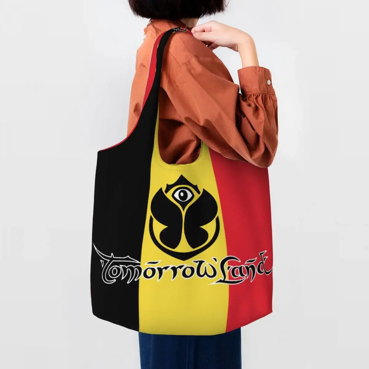 Kawaii Tomorrowlands Belgium Flag Shopping Tote Bags Recycling Grocery Canvas Shopper Shoulder Bag Handbags