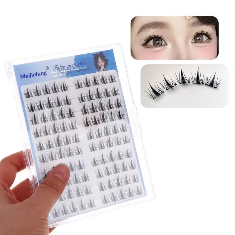 10 Rows Self Adhesive Manga Style False Eyelashes Sectioned Lashes Natural Effect No Glue Needed For Travel Makeup Kit
