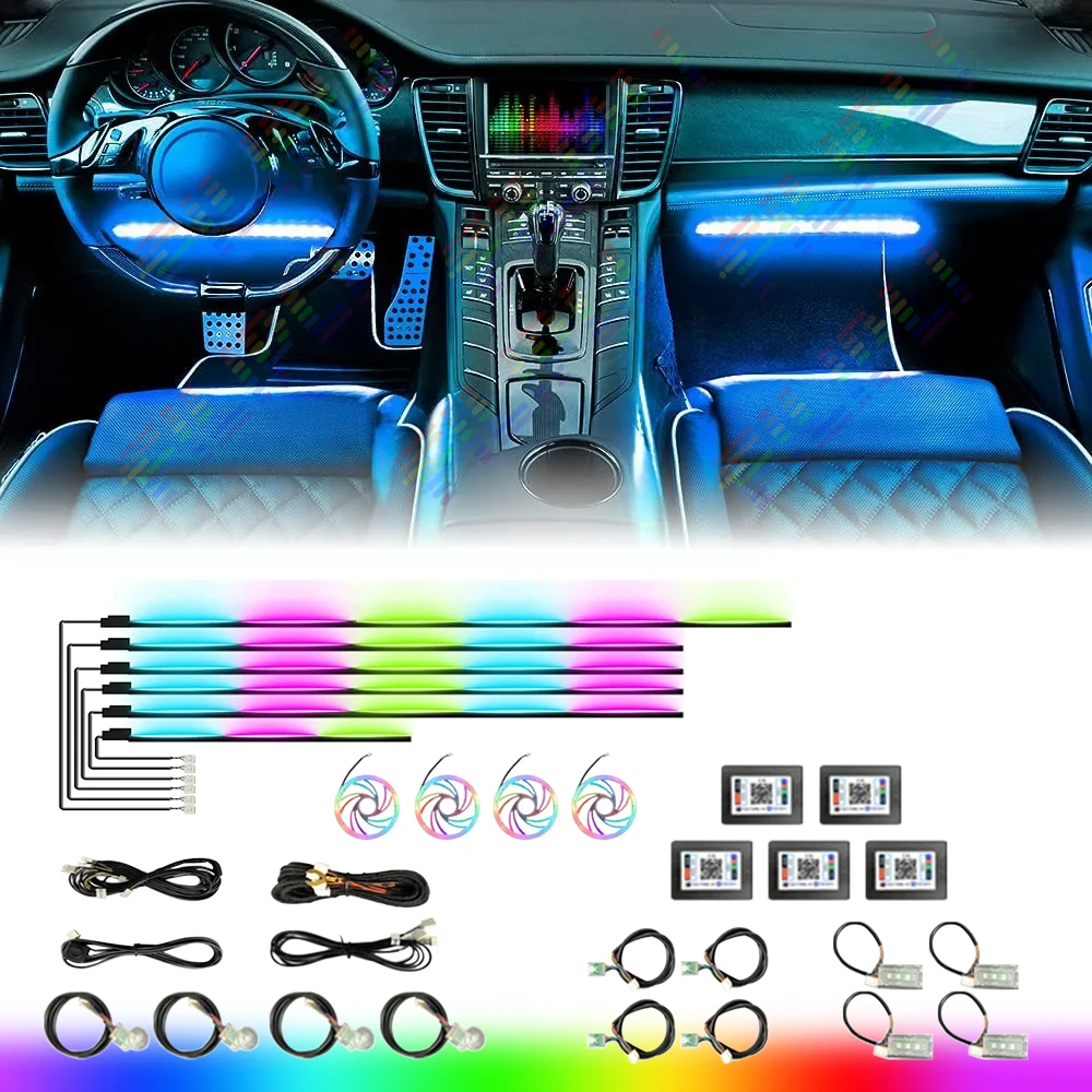 

Car Ambient Lights Interior22 In 1 Symphony Streamer LED Acrylic Strip Light RGB 64 Color Decoration Atmosphere Lamp APP Remote