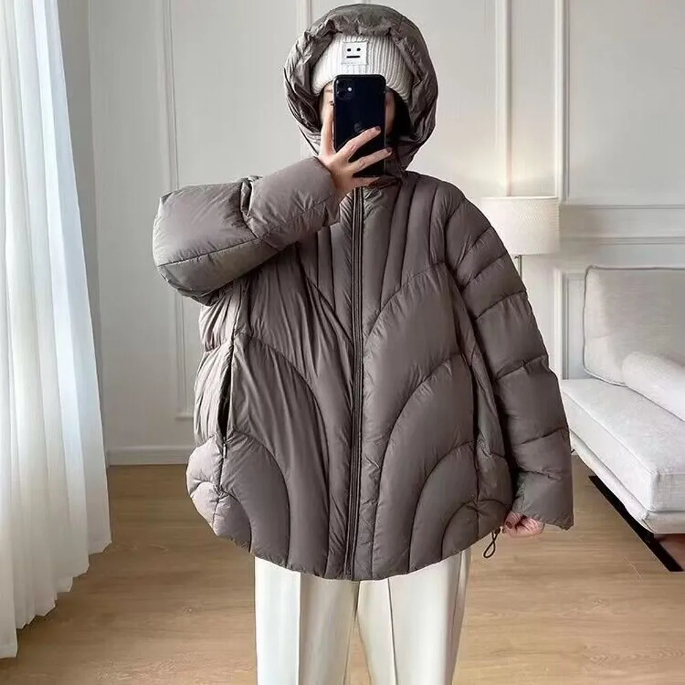 

Winter 90% White Duck Down Jacket Women Puffer Coat Casual Loose Solid Feather Jacket Female Hooded Light Down Parkas Outwear