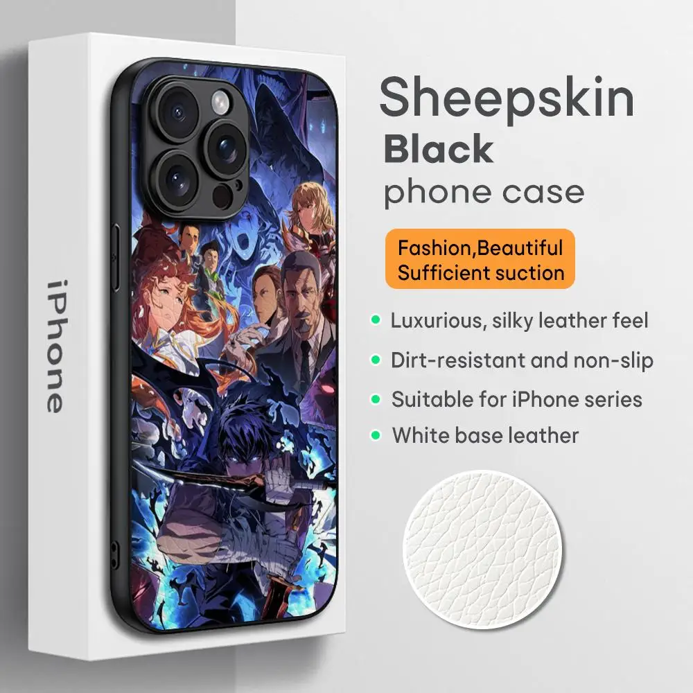 Solo Leveling Hot blood ins Phone Case For iPhone 16 15 14 13 12 11 Plus Pro Max High-end Luxury Black hard case Sheepskin