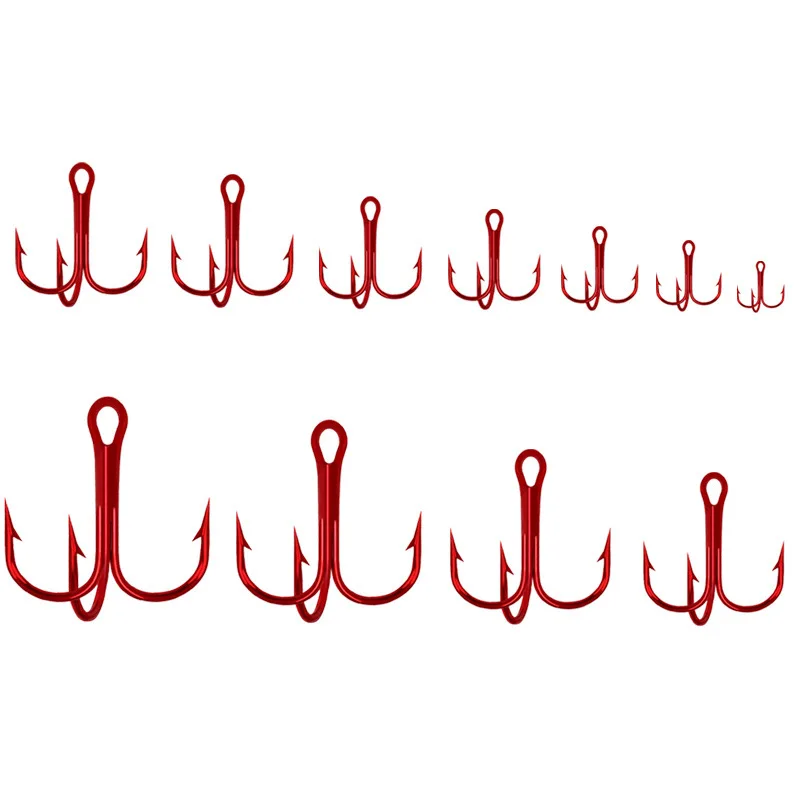 20PCS High Carbon Steel Fish Hook 2/3/4/6/8/10/12/14 #Red Fishing Treble Round Bent Barbed Saltwater Bass Fishing Tackle