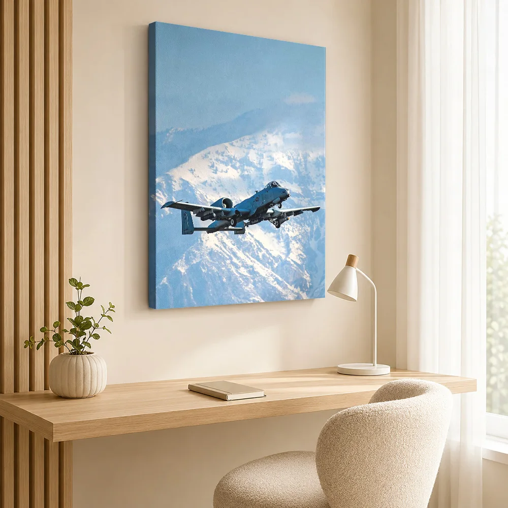 A10 Thunderbolt Aircraft Canvas Print With Wooden Frame Personalized Photo Alpine Flight Scene Wall Art For Study Birthday Gift