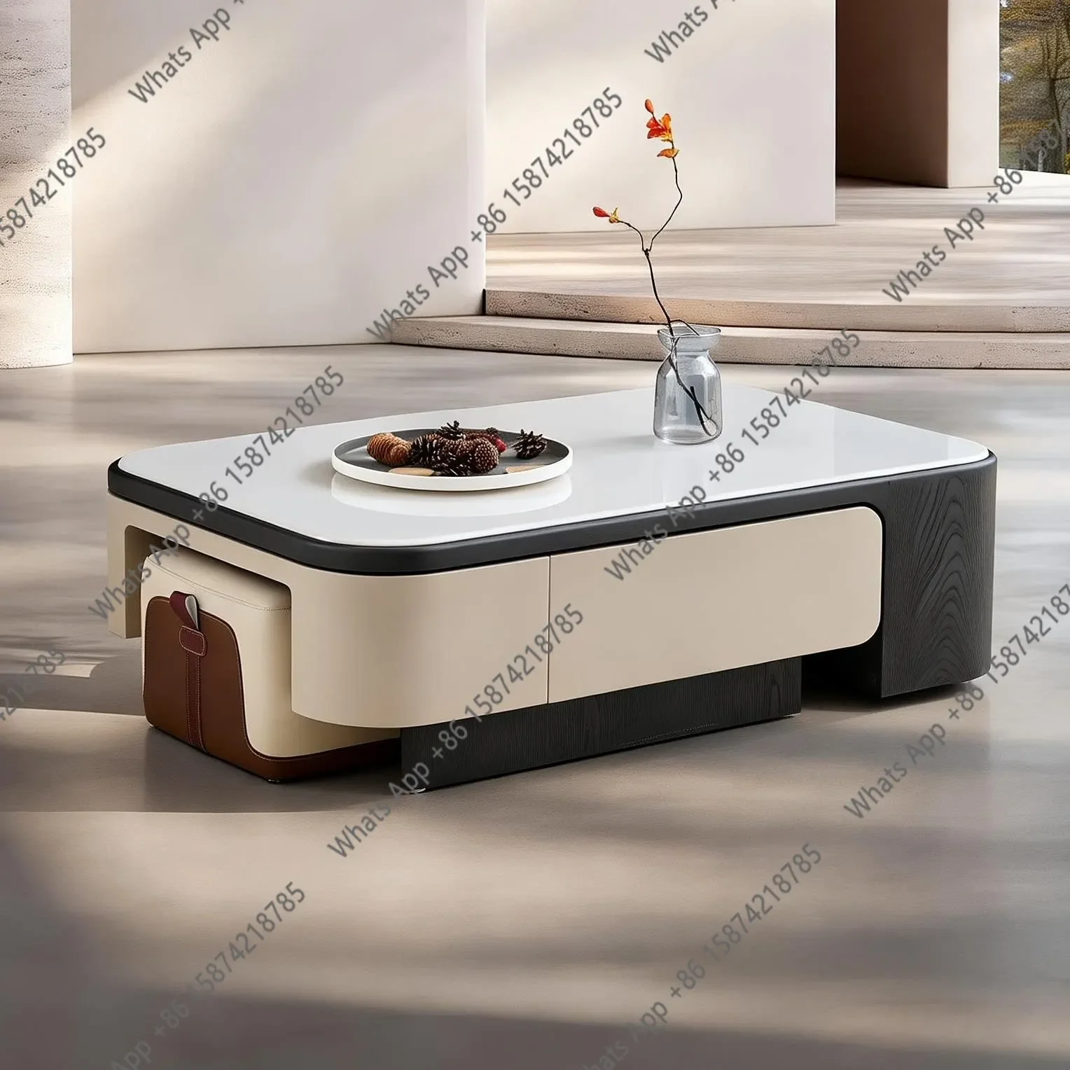 X-S  Modern Simple Style Coffee Table Square Retractable Creative Designer Small Apartment Living Room Furniture Coffee Table HG