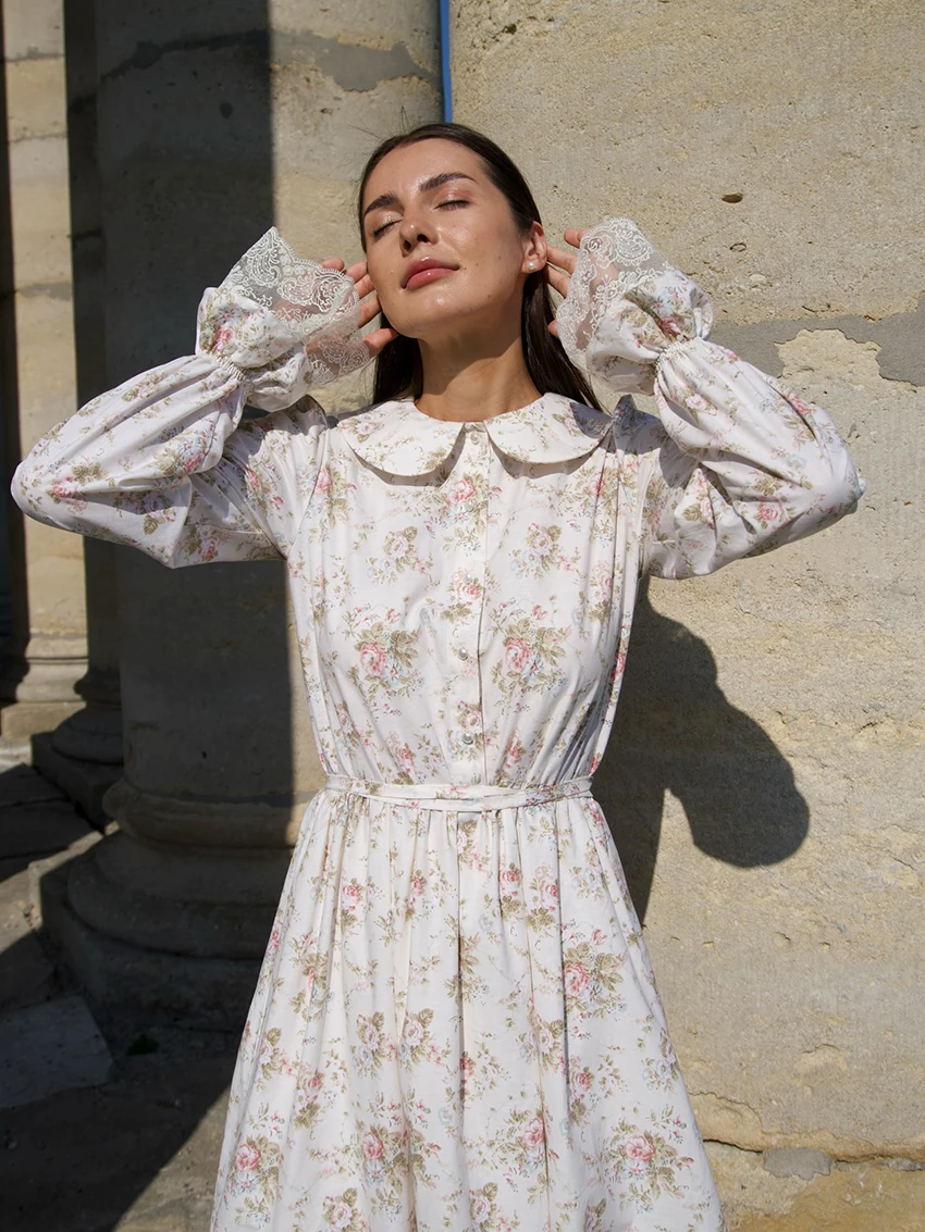 

Marthaqiqi Fashion Female Sleepwear Turn-Down Collar Nightgowns Long Sleeve Nightwear Ankle-Length Dress Printing Women Pajamas