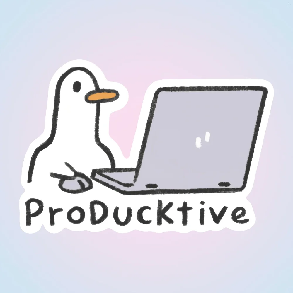 ProDucktive Duck Sticker Cute Funny Notebook Design Glossy Vinyl Decal for Laptop Phone Car