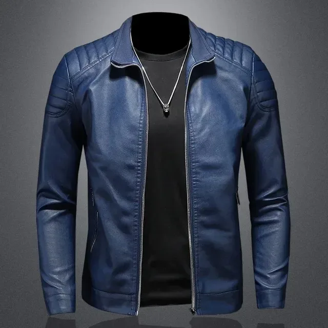 Men\'s lapel leather jacket autumn oversized slim motorcycle riding suit winter thickened PU leather waterproof work clothes