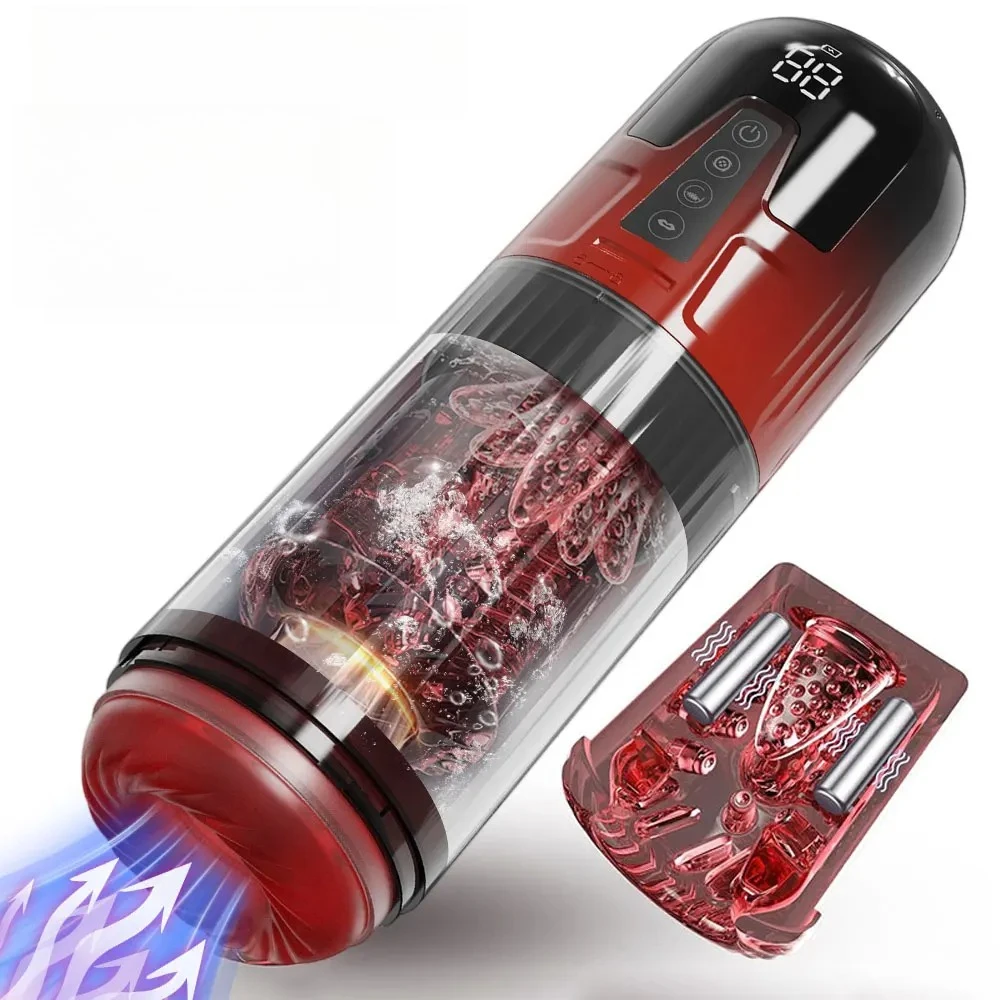 Male Masturbator with Upgrade 12S Vacuum Pump 7 Thrusting Rotating Vibrating Sucking Licking LCD Adult Mens Sex Toys Enlargers