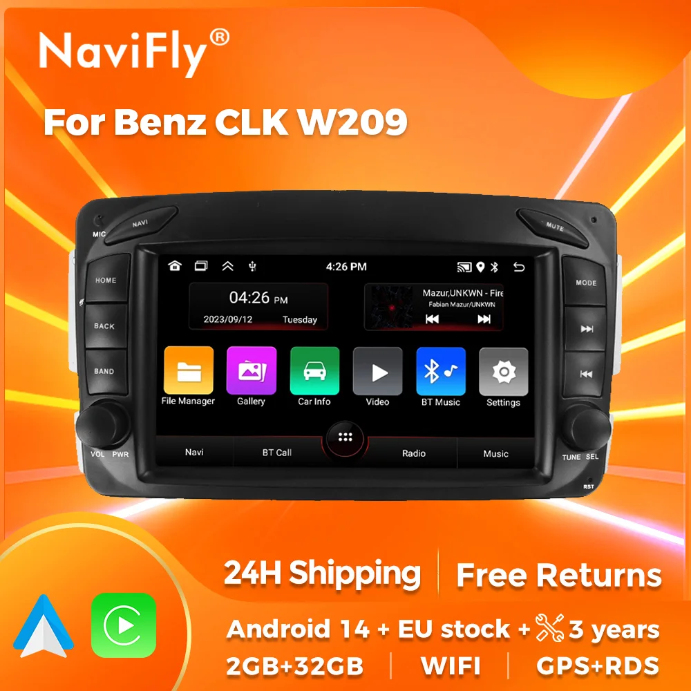 7 Inch Android 14 Car Multimedia  Player For Mercedes-Benz C-Class CLK/W209/E-W210/W203/SLK/W170/W463/W208/Vaneo/Vito/Viano/M/ML