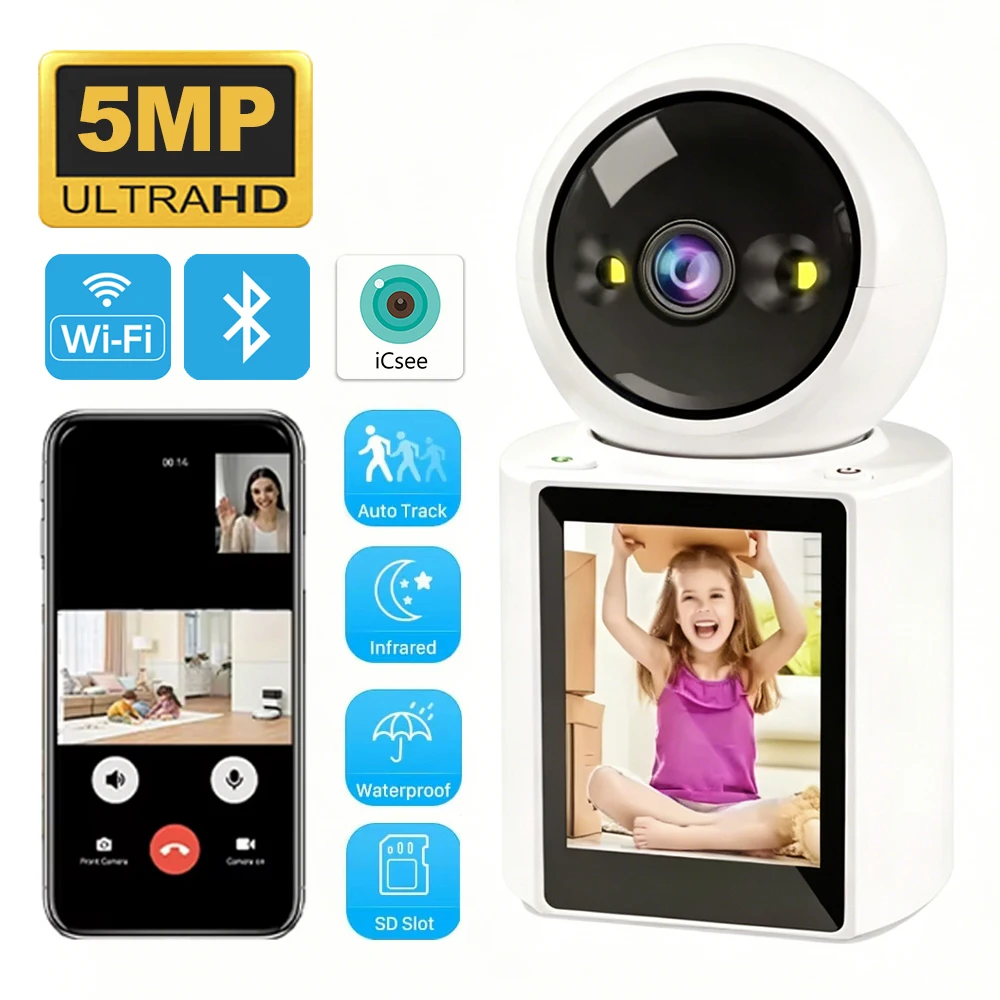 5MP Baby Monitor Camera WiFi Indoor Security Cam with Auto Tracking PTZ Wireless CCTV Two-Way Video Call Night Vision for Home