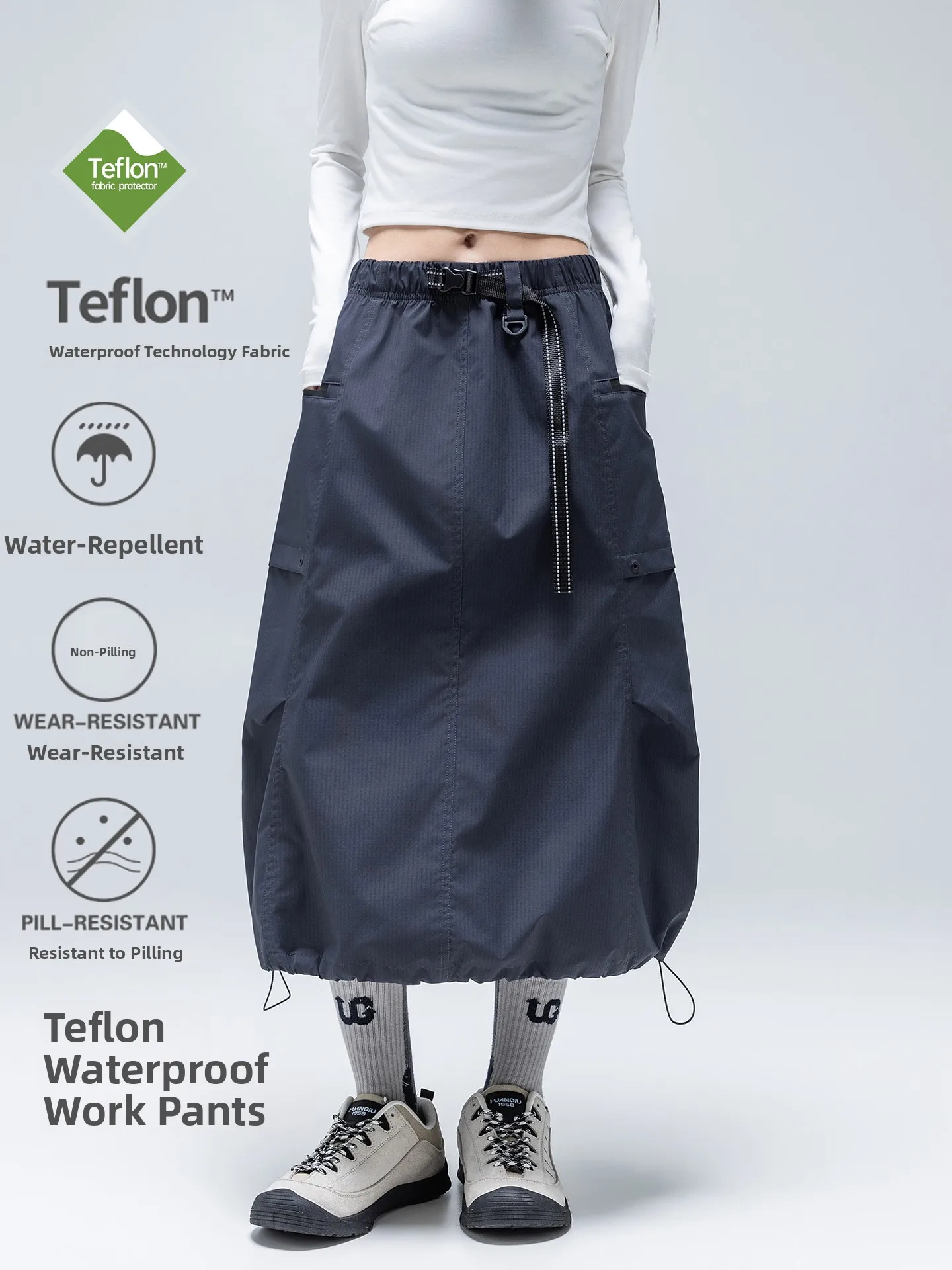  Outdoor Half-length A-line Skirt Women's Adjustable Workwear Skirt Polyester Fiber High-waisted Non-stretch Daily Wear