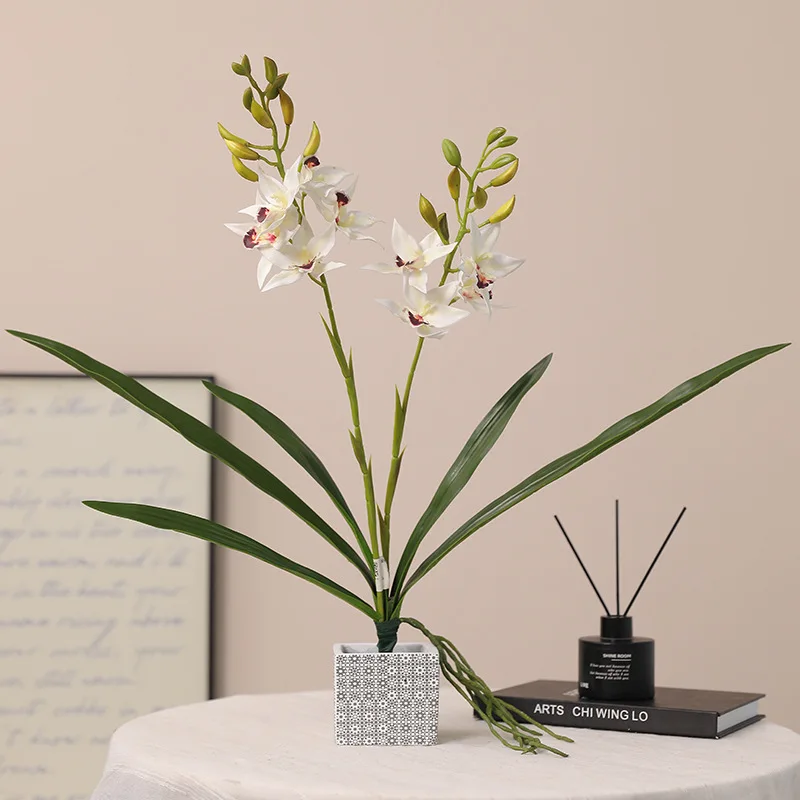 53CM Artificial Perfume Milan Orchid Hotel with Leaves Flower Art Landscaping Flower Arrangement Materials Home Decoration