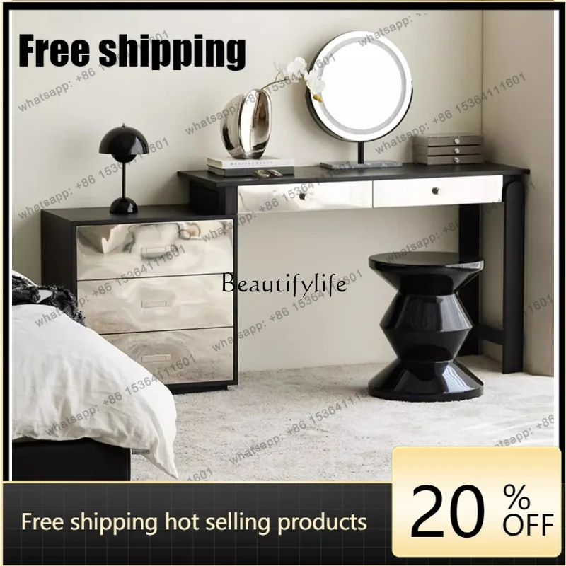 jj5  Modern Simple Solid Wood Dresser Chest Cabinet Integrated Retractable Light Luxury Corner Storage Makeup Table