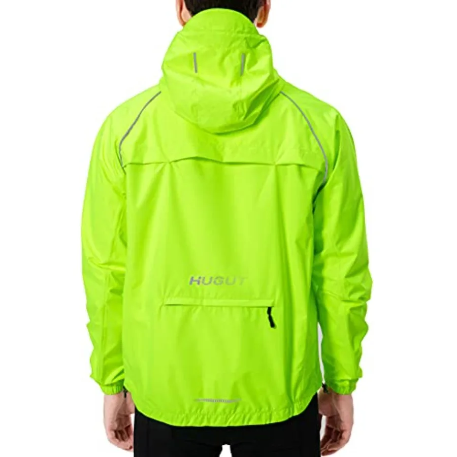 

Hugut Men's Cycling Running Rain Jacket Lightweight Waterproof Biking Hiking Windbreaker Raincoat Reflective Packable