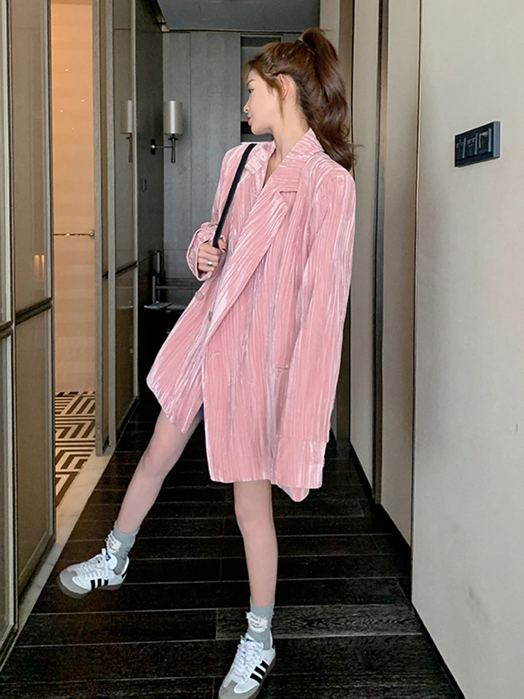 LANMREM Pink Blazers For Women Notched Long Sleeves Loose Big Size Female Korean Chic Coat 2024 Spring Autumn New 2DA3936