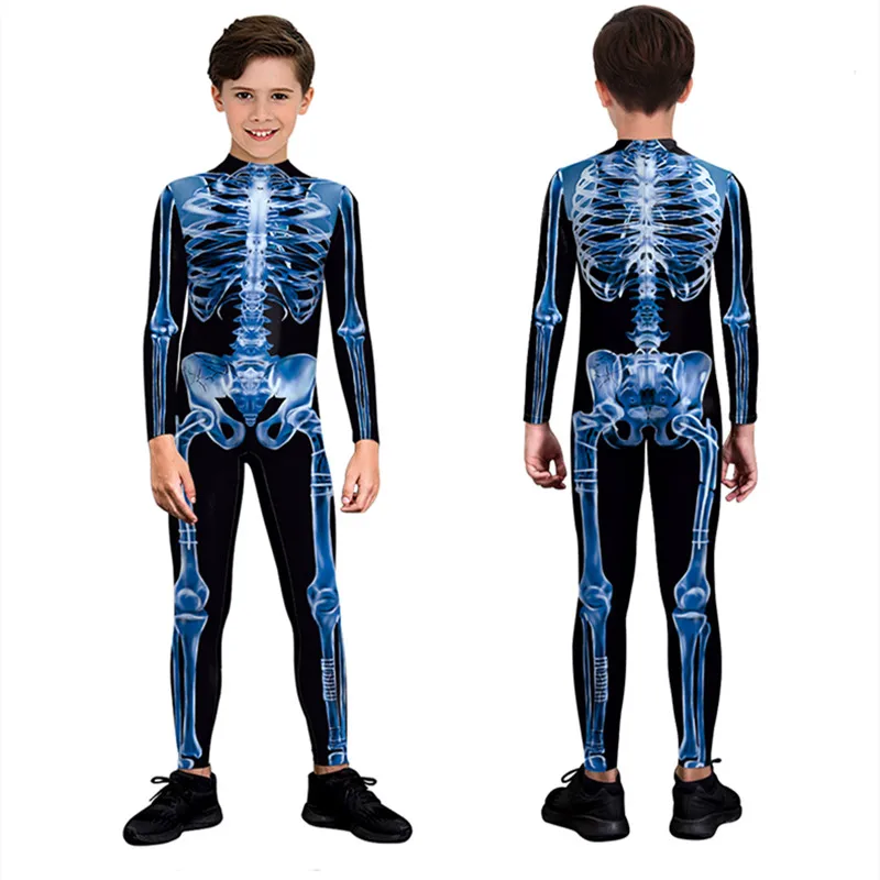 Terror Skeleton 3D Print Kids Cosplay Skull Jumpsuit Boys Girls Halloween Carnival Party Costumes Children Bodysuit Outfit