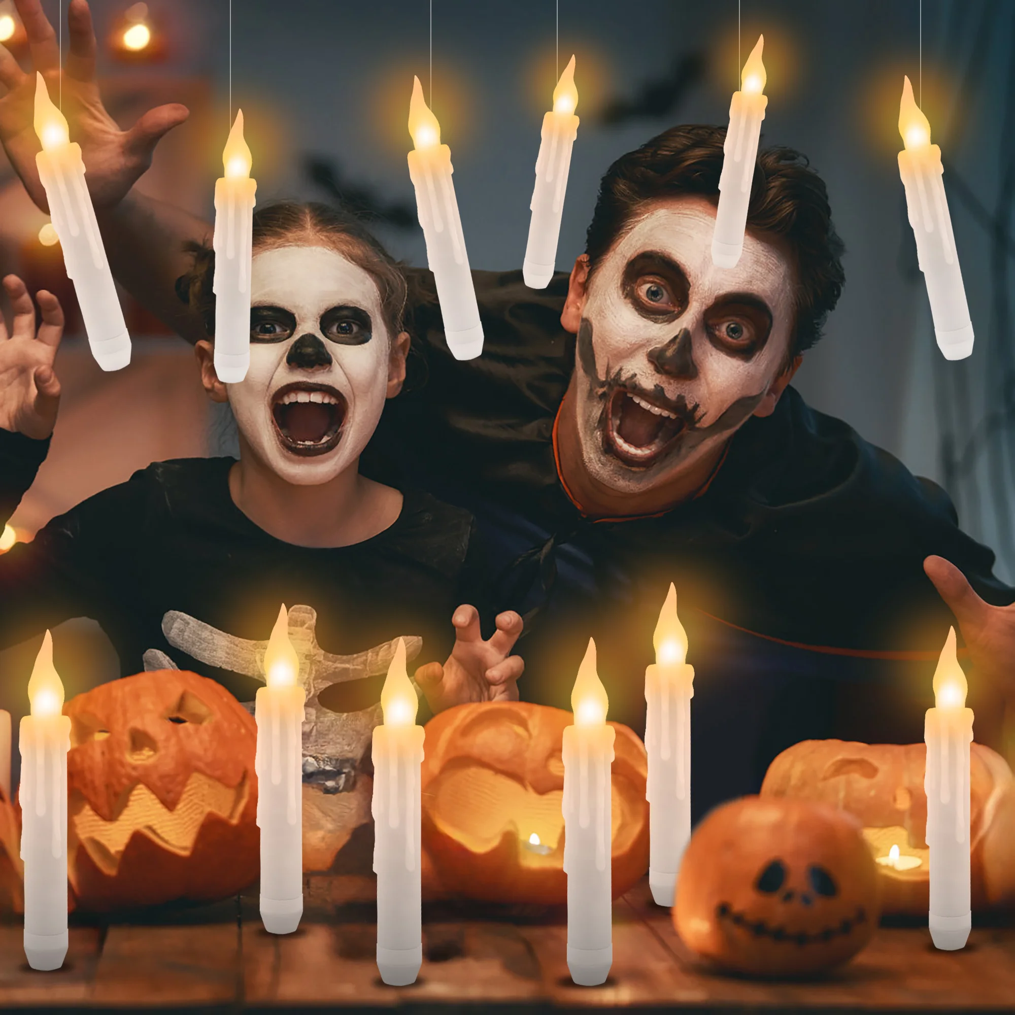 Dekoracje na Halloween Pływające świece z magiczną różdżką LED Bezpłomieniowe świece Świece stożkowe Zdalne sterowanie na imprezę Halloween