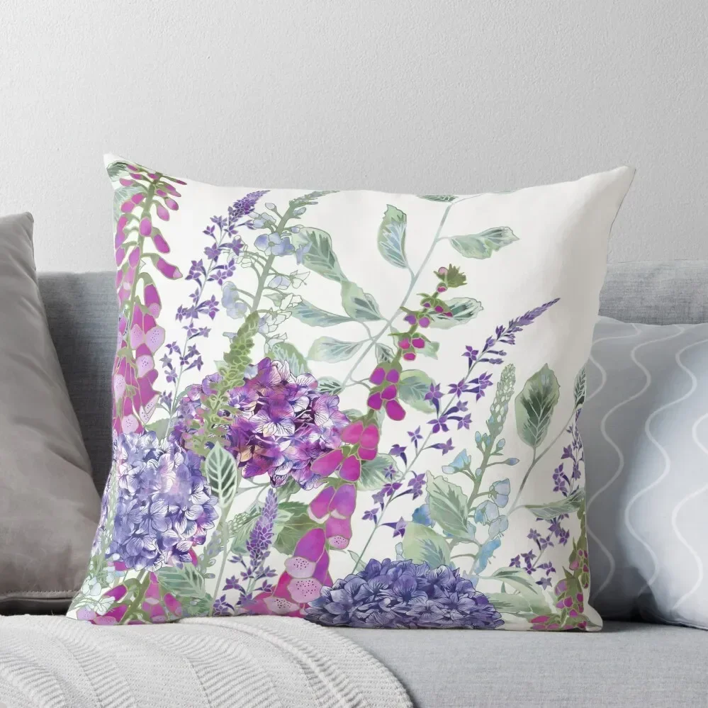 

Pink Foxgloves & Hydrangeas Throw Pillow Covers For Sofas Decorative Cushion Pillow