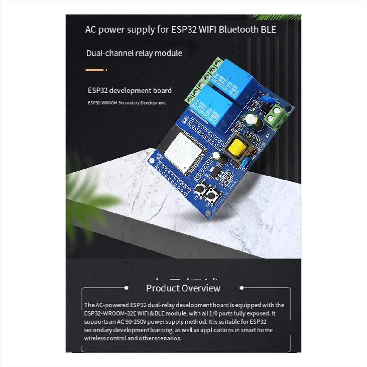 

Плата разработки A06R ESP32 с Wi-Fi и Bluetooth, блоком питания AC 220В и двойным реле для Arduino