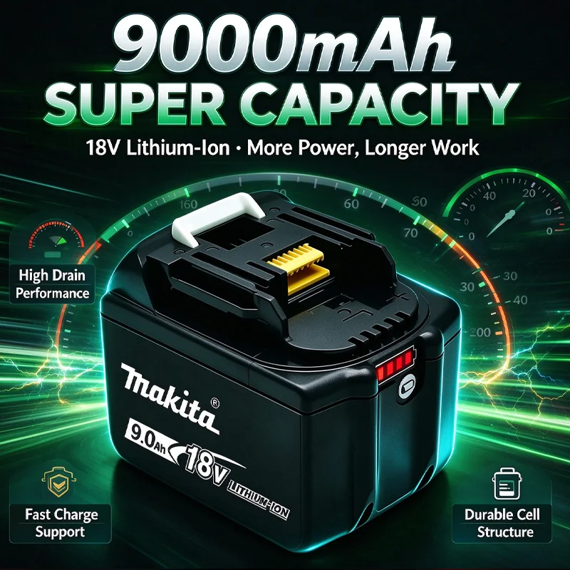 Makita 18V 9.0Ah Li-lon Rechargeable Battery Replacement for BL1880 BL1860B LXT400 DDF487 Power Tools, High Capacity Battery