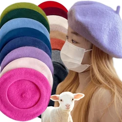 Vintage Winter Warm Wool Plain Beret for Women's Girls Artist Fashion Casual Female Black Red Beanie Hat Caps Boinas Para Mujer