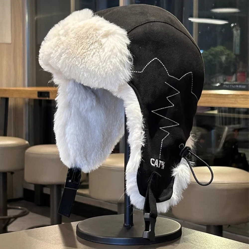 HT5017 الروسية قبعة جديدة سميكة قبعات الشتاء الدافئة للرجال النساء الصوف الفراء اصطف منفذها قبعة الذكور الإناث الثلوج تزلج الصياد إيرفلاب قبعة