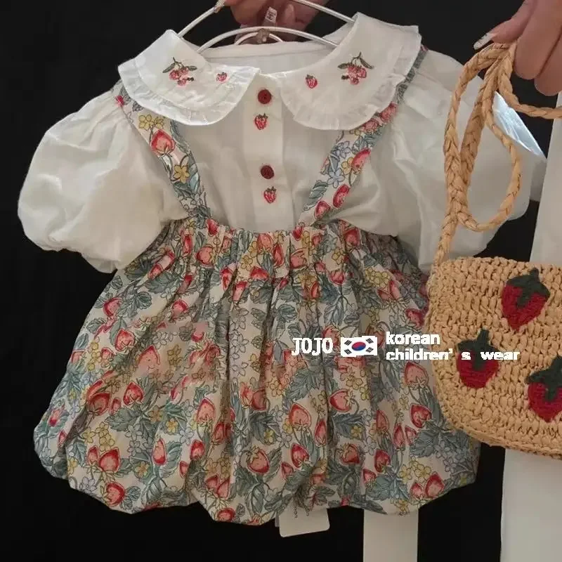 

2023 Baby Girls Summer Clothing Set Sweet Embroidery Shirts+printed Dress Skirts Fashion Kids Children Brithday Princess Clothes