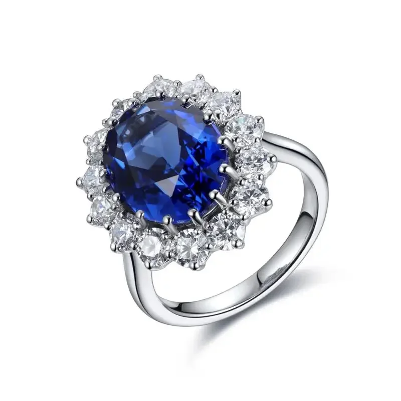 RUIF 2024 Oval Shape 8.4ct Lab  Royal Blue Sapphire S925 Silver Rings Gemstone Weddingring for Women