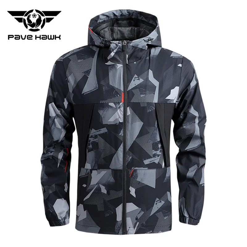 Men Outdoor Sports Hiking Camping Climbing Jacket Thin Windproof Quick Drying Hooded Coat Camouflage Printed Breathable Jackets