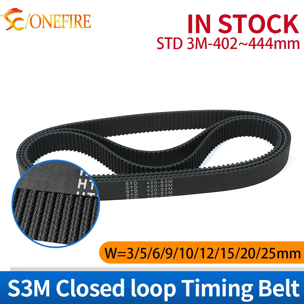 S3M Timing Belt 402/405/408/417/420/423/426/432/435/444mm Closed Loop Rubber Belt for 3D Printers/CNC Machines Width 5~25mm