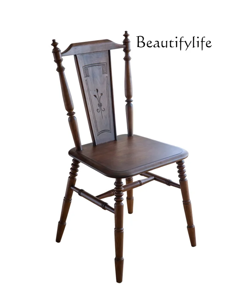 

Retro solid wood dining chair antique home chair bedroom study cafe balcony leisure chair