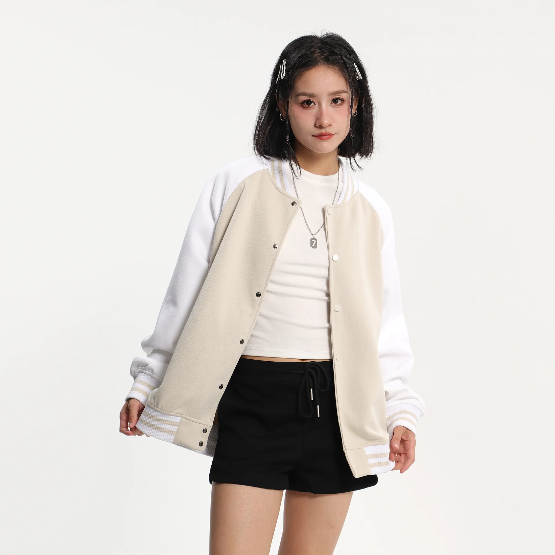 

Baseball Jackets Orange And Grey Womens Fall Slevees Flaps Mid-Long Double-Sided Illusion Two-Pieces Classics Wool Fleece-Like
