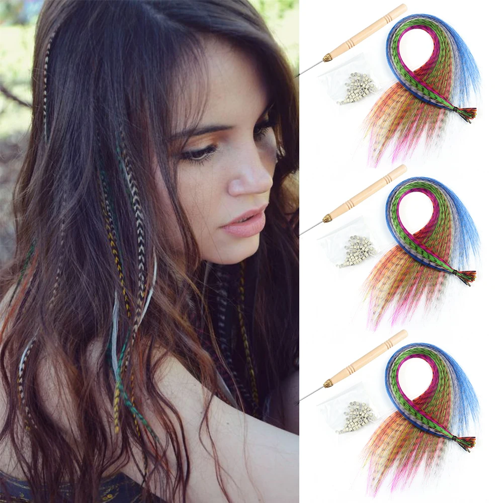 Synthetic Colored for Hair  Feather Extensions 20 30 40 50 Pieces Tip 16inch Synthetic Hairpiece Zebra Feather Hair Extensions