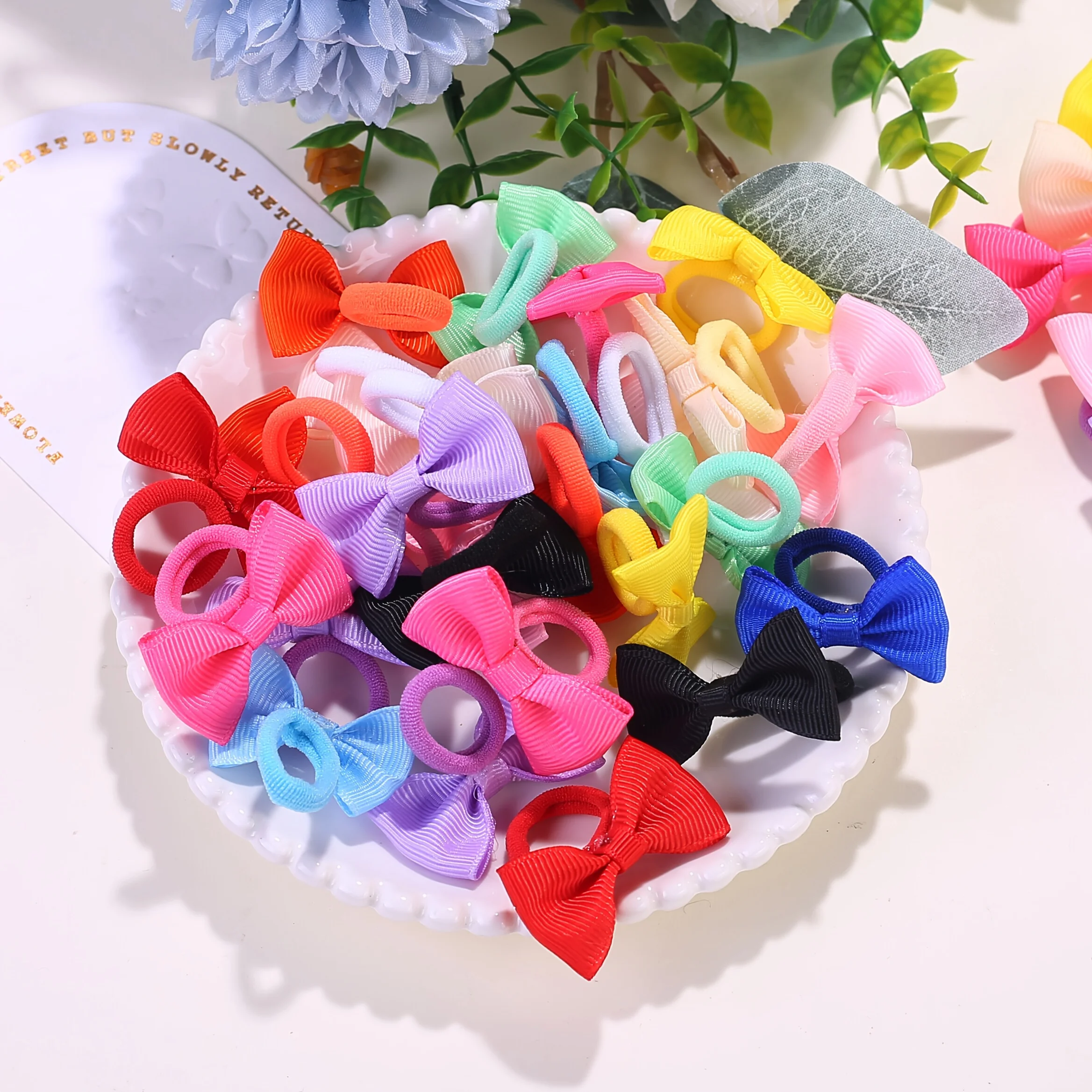 1-Baby-Stirnband-Set mit gemischter Schleife, geeignet für alle Jahreszeiten, Mini-Schleifen-Design, niedliches, verspieltes Material, weich, das das Haar nicht beschädigt – Detail 5