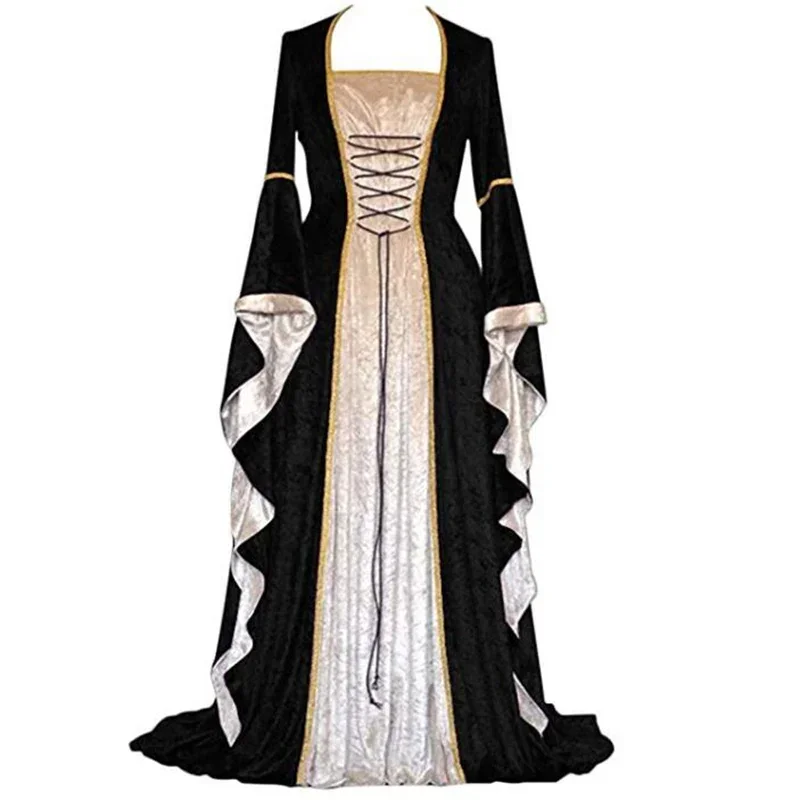 Cosxie Medieval Punk Gothic Dresses Halloween Costumes for Women Cosplay Palace Noble Long Robes Ancient Bell Sleeve Princess Ve