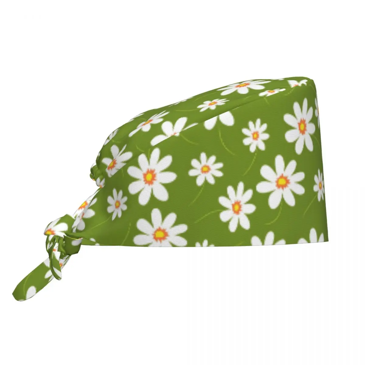 Nurse Hats Daisy Floral Seamless Pattern Work Scrub Cap Stylish Medical Cap For Unisex Women Bandage Tie Back Working Caps