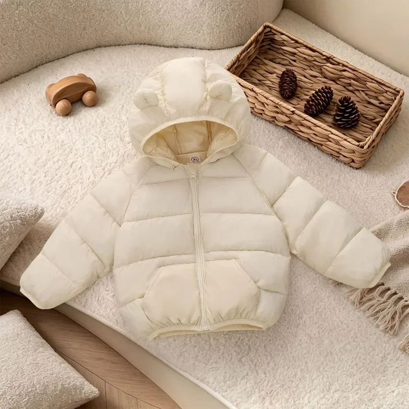 Kids Lightweight Hooded Zipper Jacket for Boys and Girls Long Sleeve Warm Cotton Coat Toddler Winter Jacket with Bunny Ear Hood