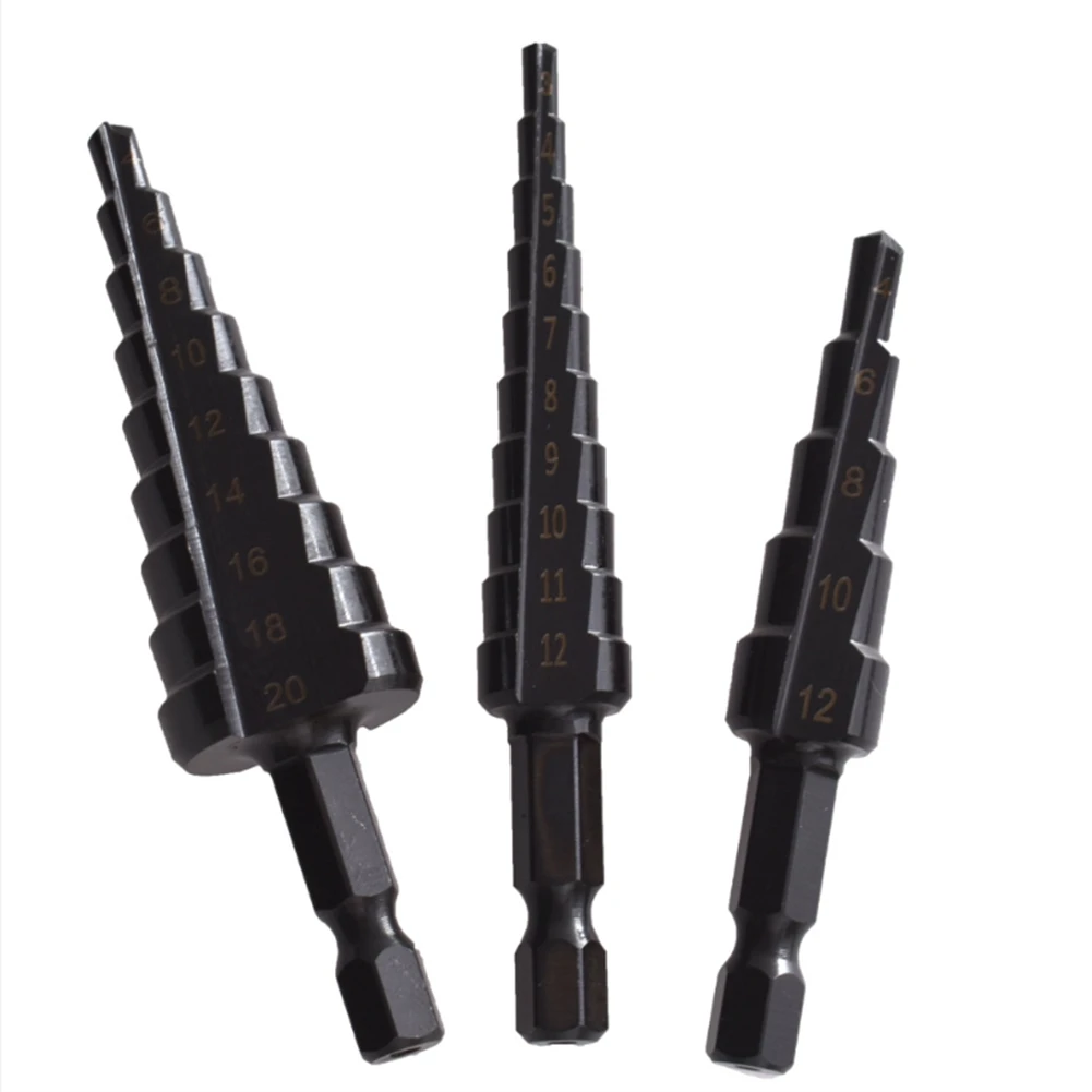 4Pcs 3-12 4-12 4-20mm HSS Straight Groove Step Drill Bit Nitride Twist Drill Wood Metal Hole Cutter Core Drilling Tools